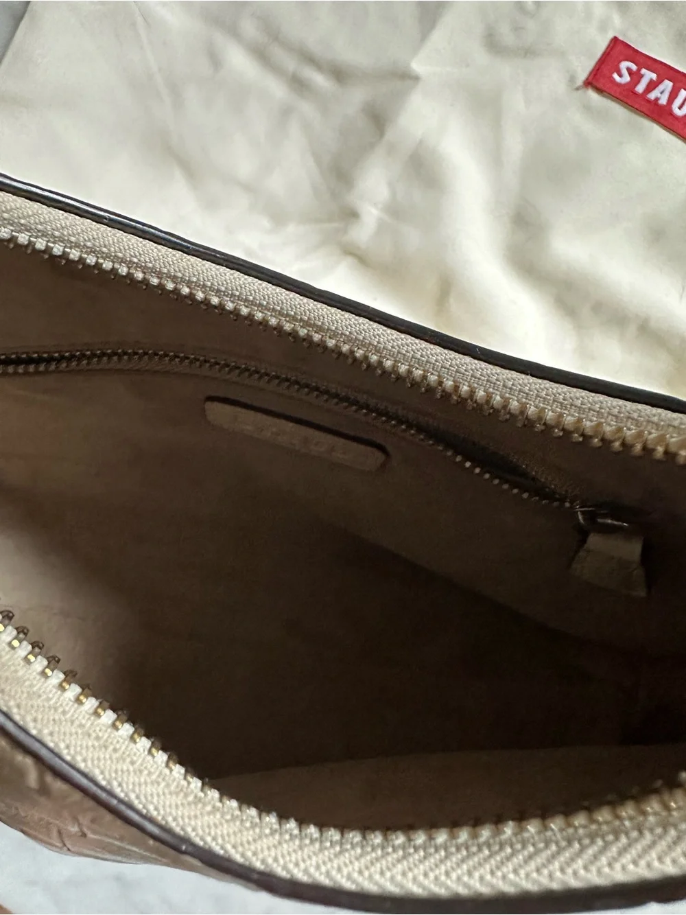 STAUD Croc-Embossed Hobo Bag in Cream